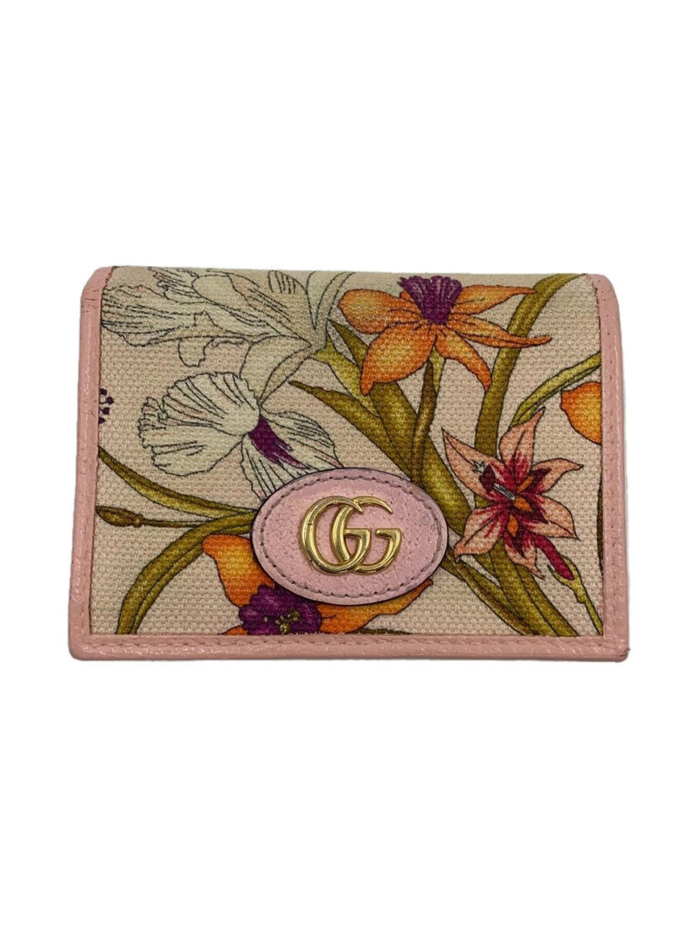 Gucci Card Case Wallet GG Marmont Flora Flower Canvas Pink All over